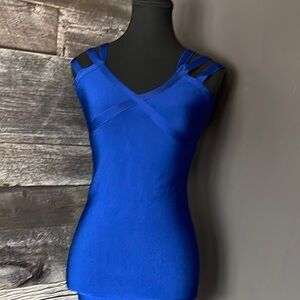 Blue Bodycon Mini Dress with V-Neck for Cocktail